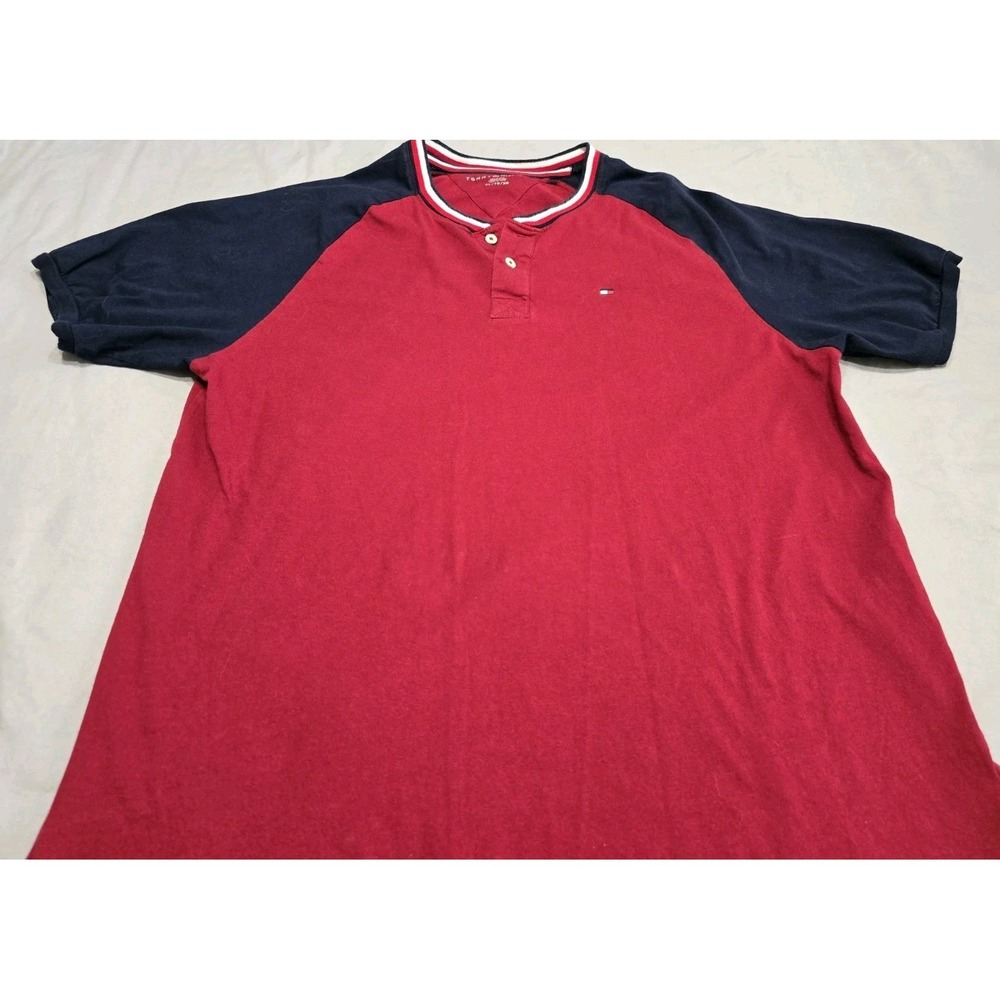 Tommy Hilfiger Men's Polo Shirt Size XL,‎ SS Burgundy/Blue Classic Tommy